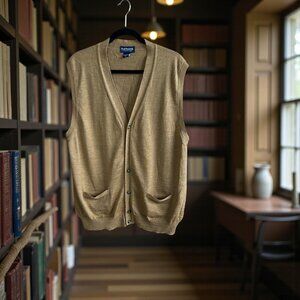 Paul Fredrick Brown Merino Wool Cardigan Sweater Vest Size XL